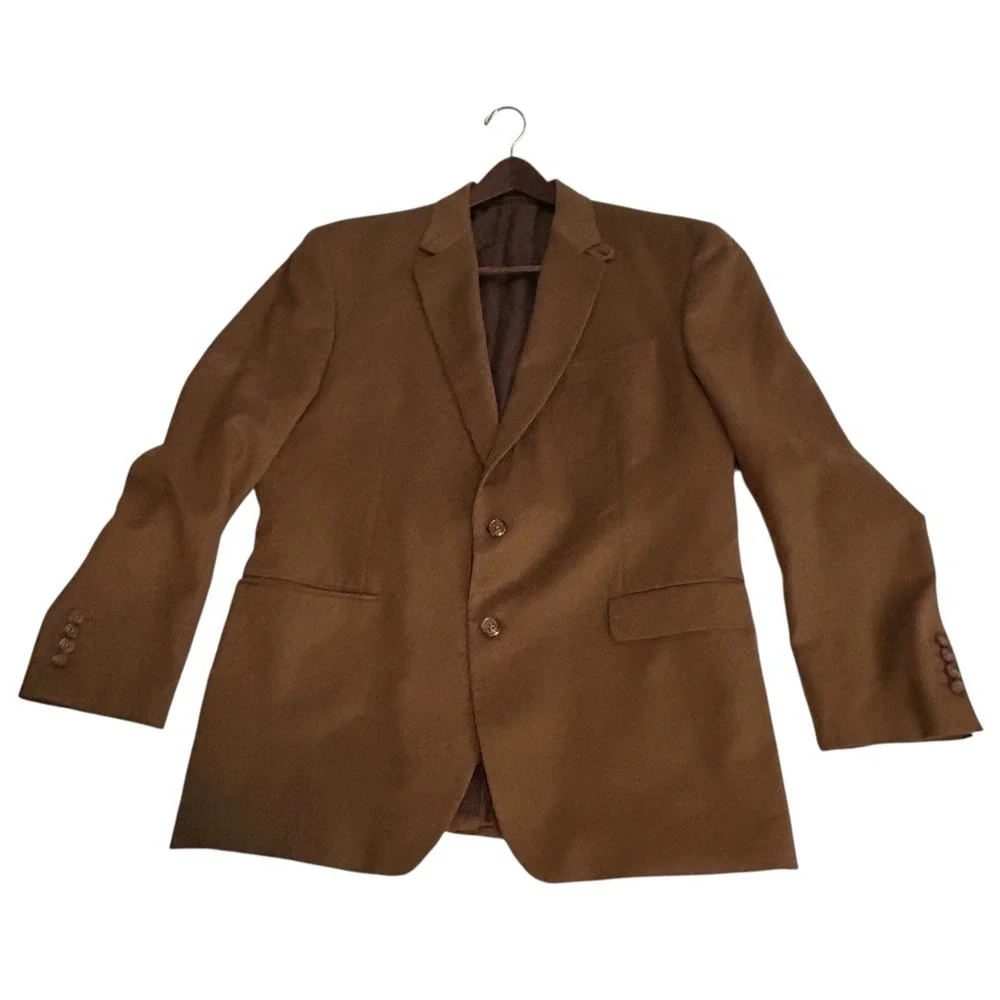 LAUREN RALPH LAUREN 100% Wool Mens 46R Blazer Suit Jacket Brown Tortoise Buttons